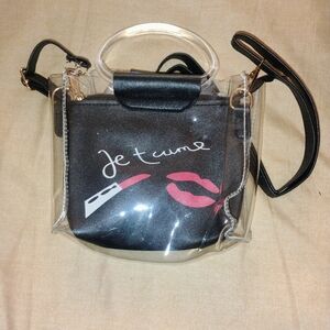 Clear and Black Women's Bag with Lip Print